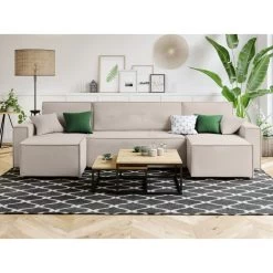 Canapé Panoramique MIRA Convertible Velours Grège 6 Places