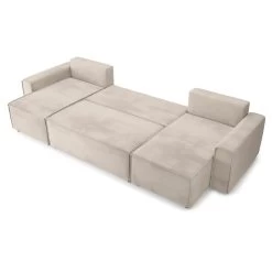 Canapé Panoramique MIRA Convertible Velours Grège 6 Places -Meuble Déco Soldes canape panoramique mira convertible velours grege 5 places 3