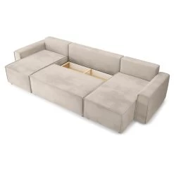 Canapé Panoramique MIRA Convertible Velours Grège 6 Places -Meuble Déco Soldes canape panoramique mira convertible velours grege 5 places 4