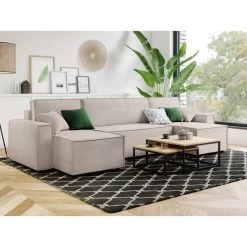 Canapé Panoramique MIRA Convertible Velours Grège 6 Places -Meuble Déco Soldes canape panoramique mira convertible velours grege 5 places 6