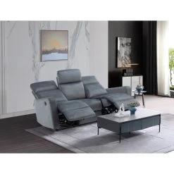 Canapé Relax LOVA En Velours Gris Avec Fonction électrique -Meuble Déco Soldes canape relax lova velours gris electrique 3 places 5
