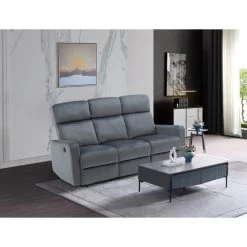 Canapé Relax LOVA En Velours Gris Avec Fonction électrique -Meuble Déco Soldes canape relax lova velours gris electrique 3 places 6