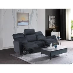 Canapé Relax LOVA En Velours Noir Avec Fonction électrique -Meuble Déco Soldes canape relax lova velours noir electrique 3 places 6