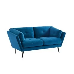 Lot De Canapés THELMA En Velours Bleu Fixe -Meuble Déco Soldes canape thelma 32 velours bleu lot canapes 3places 2places 4