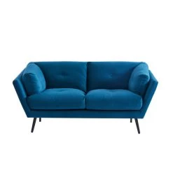 Lot De Canapés THELMA En Velours Bleu Fixe -Meuble Déco Soldes canape thelma 32 velours bleu lot canapes 3places 2places 5