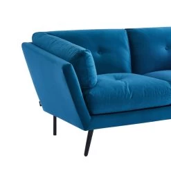 Lot De Canapés THELMA En Velours Bleu Fixe -Meuble Déco Soldes canape thelma 32 velours bleu lot canapes 3places 2places 6