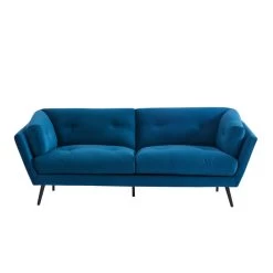 Lot De Canapés THELMA En Velours Bleu Fixe -Meuble Déco Soldes canape thelma 32 velours bleu lot canapes 3places 2places 8