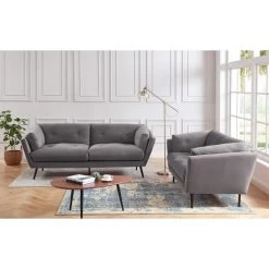 Lot De Canapés THELMA En Velours Girs Fixe 11 Lot De Canapés THELMA En Velours Girs Fixe -Meuble Déco Soldes canape thelma 32 velours gris lot canapes 3places 2places 2