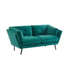 Lot De Canapés THELMA En Velous Vert Fixe -Meuble Déco Soldes canape thelma 32 velours vert lot canapes 3places 2places 3