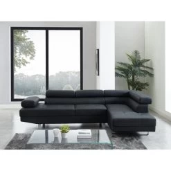 Canapé VICTOR En PU Noir Avec Angle à Droite Et Fixe -Meuble Déco Soldes canape victor pu noir angle a droite et convertible 6