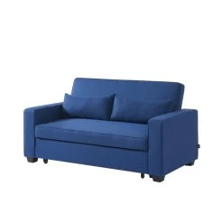 Canapé Droit LENA Convertible Tissu Bleu 3 Places -Meuble Déco Soldes canpe droit lena convertible tissu bleu 3 places 2
