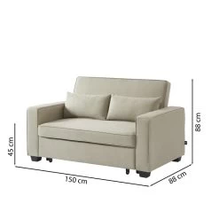 Canapé Droit LENA Convertible Tissu Grège 2 Places -Meuble Déco Soldes canpe droit lena convertible tissu grege 2 places 6