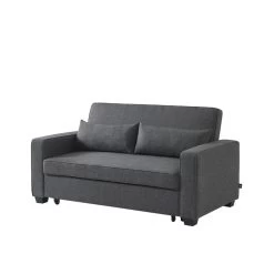 Canapé Droit LENA Convertible Tissu Gris 3 Places -Meuble Déco Soldes canpe droit lena convertible tissu gris 3 places 2