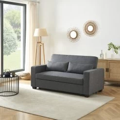 Canapé Droit LENA Convertible Tissu Gris 3 Places