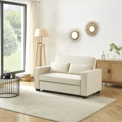 Canapé Droit LENA Convertible Velours Beige 2 Places