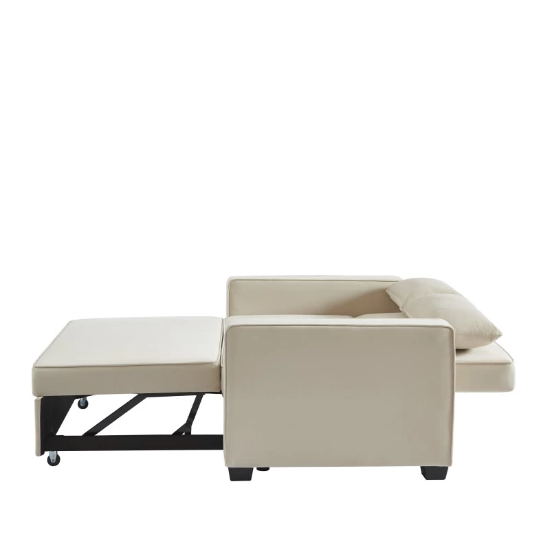 Canapé Droit LENA Convertible Velours Beige 2 Places 5 Canapé Droit LENA Convertible Velours Beige 2 Places – Image 5