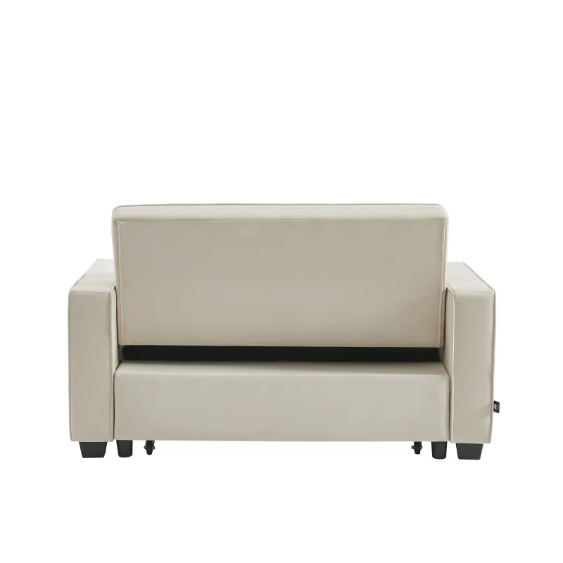 Canapé Droit LENA Convertible Velours Beige 2 Places 6 Canapé Droit LENA Convertible Velours Beige 2 Places – Image 6