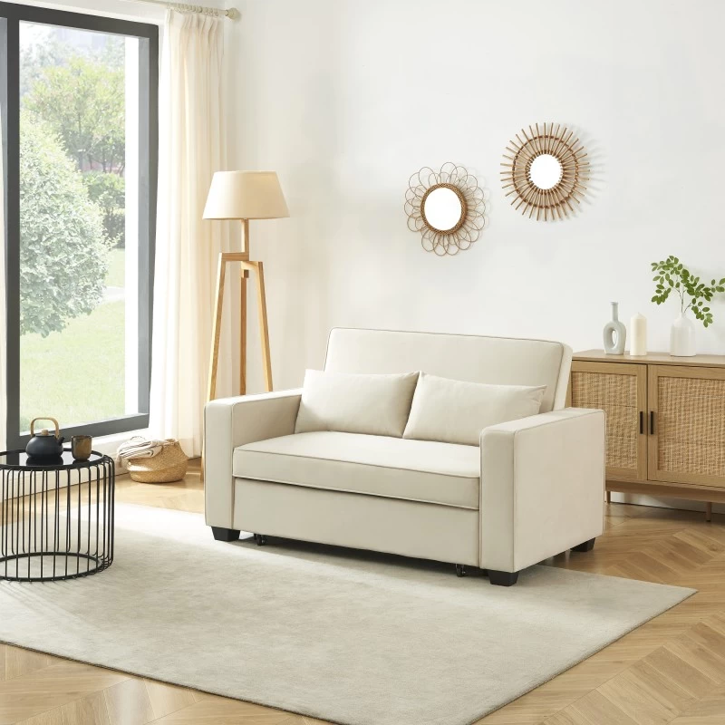 Canapé Droit LENA Convertible Velours Beige 2 Places 1 Canapé Droit LENA Convertible Velours Beige 2 Places