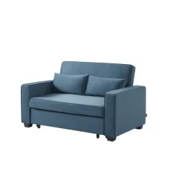 Canapé Droit LENA Convertible Velours Bleu 2 Places -Meuble Déco Soldes canpe droit lena convertible velours bleu 2 places 2