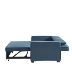 Canapé Droit LENA Convertible Velours Bleu 2 Places -Meuble Déco Soldes canpe droit lena convertible velours bleu 2 places 4