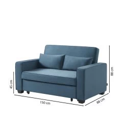 Canapé Droit LENA Convertible Velours Bleu 2 Places -Meuble Déco Soldes canpe droit lena convertible velours bleu 2 places 6