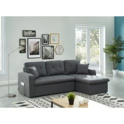 Canapé D'angle CANVAS Tissu Anthracite Coffre Angle Convertible