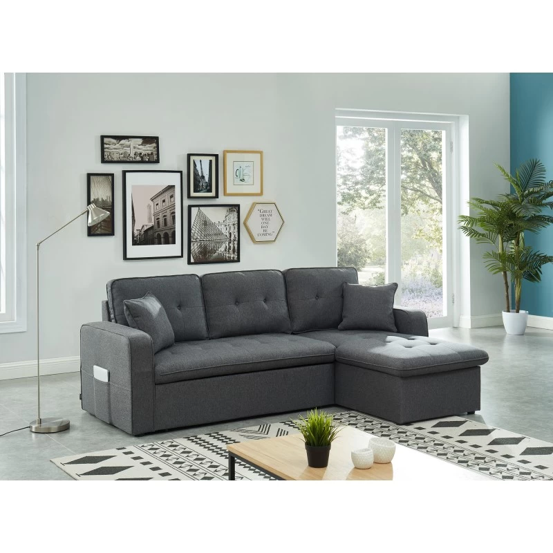 Canapé D'angle CANVAS Tissu Anthracite Coffre Angle Convertible 1 Canapé D'angle CANVAS Tissu Anthracite Coffre Angle Convertible