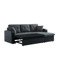 Canapé D'angle CANVAS Tissu Gris PU Noir Avec Coffre Convertible 4 Places -Meuble Déco Soldes canvasancvantnr canape 4pl 3