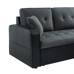 Canapé D'angle CANVAS Tissu Gris PU Noir Avec Coffre Convertible 4 Places -Meuble Déco Soldes canvasancvantnr canape 4pl 8