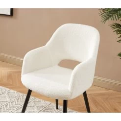 Chaise PHILOMENE Bouclettes écru Pieds En Métal Noir -Meuble Déco Soldes chaise philomene bouclettes ecru pieds en metal noir 1