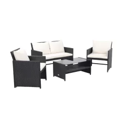 Salon De Jardin CLEO En Résine Tressée Noire 4 Places -Meuble Déco Soldes cleo salon de jardin 4 places avec dossiers en resine tressee noire 2