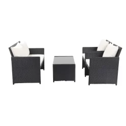 Salon De Jardin CLEO En Résine Tressée Noire 4 Places -Meuble Déco Soldes cleo salon de jardin 4 places avec dossiers en resine tressee noire 4