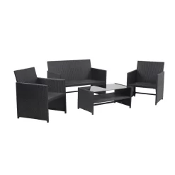 Salon De Jardin CLEO En Résine Tressée Noire 4 Places -Meuble Déco Soldes cleo salon de jardin 4 places avec dossiers en resine tressee noire 5