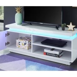 Meuble Tv à Led COSMOS Laqué Blanc Brillant 120cm -Meuble Déco Soldes cosmos3 meuble tv blanc laque 1