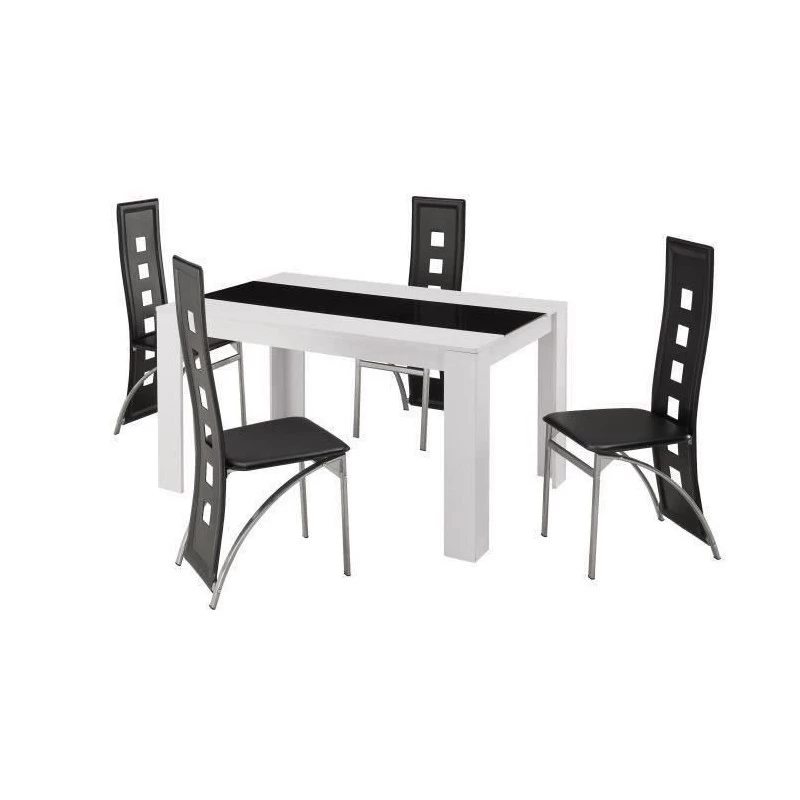 Ensemble Repas DAMIA Blanc Et Noir 4 Personnes 140cm 2 Ensemble Repas DAMIA Blanc Et Noir 4 Personnes 140cm – Image 2