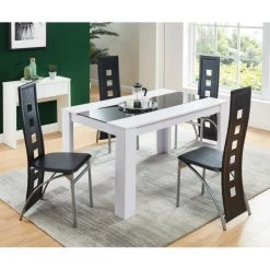 Ensemble Repas DAMIA Blanc Et Noir 4 Personnes 140cm
