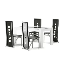 Ensemble Repas DAMIA Blanc Et Noir 4 Personnes 140cm 7 Ensemble Repas DAMIA Blanc Et Noir 4 Personnes 140cm -Meuble Déco Soldes damia140set4 ensemble repas 3
