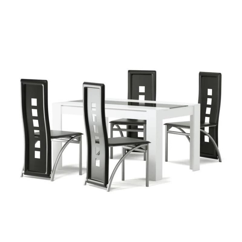 Ensemble Repas DAMIA Blanc Et Noir 4 Personnes 140cm 4 Ensemble Repas DAMIA Blanc Et Noir 4 Personnes 140cm – Image 4