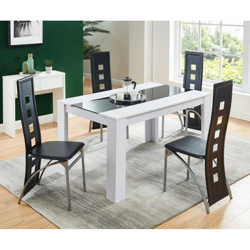 Ensemble Repas DAMIA Blanc Et Noir 4 Personnes 140cm 1 Ensemble Repas DAMIA Blanc Et Noir 4 Personnes 140cm