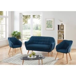 Ensemble HILDA En Tissu Bleu 1 Canapé Et 2 Fauteuils -Meuble Déco Soldes ensemble canapefauteuil hilda tissu bleu canape 2 places 2 fauteuils 3