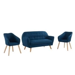 Ensemble HILDA En Tissu Bleu 1 Canapé Et 2 Fauteuils -Meuble Déco Soldes ensemble canapefauteuil hilda tissu bleu canape 2 places 2 fauteuils 4