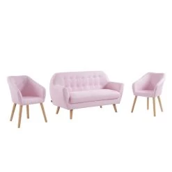 Ensemble HILDA En Tissu Rose 1 Canapé Et 2 Fauteuils -Meuble Déco Soldes ensemble canapefauteuil hilda tissu rose canape 2 places 2 fauteuils 4