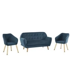 Ensemble HILDA En Velours Bleu Avec Piètement Bois Et Doré 1 Canapé Et 2 Fauteuils 8 Ensemble HILDA En Velours Bleu Avec Piètement Bois Et Doré 1 Canapé Et 2 Fauteuils -Meuble Déco Soldes ensemble hilda en velours bleu pieds bois dore 1 canape et 2 fauteuils 2