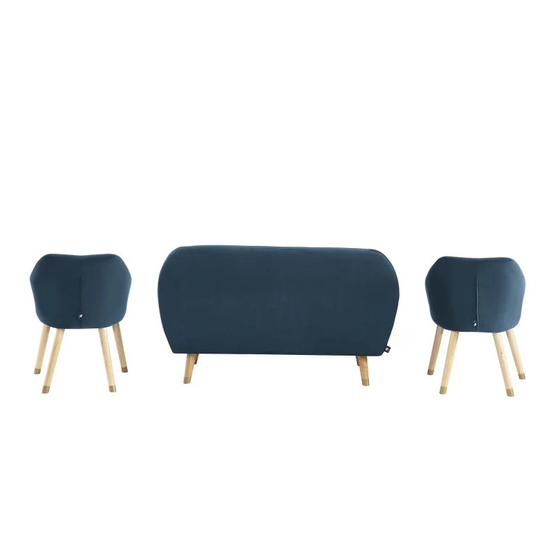 Ensemble HILDA En Velours Bleu Avec Piètement Bois Et Doré 1 Canapé Et 2 Fauteuils 4 Ensemble HILDA En Velours Bleu Avec Piètement Bois Et Doré 1 Canapé Et 2 Fauteuils – Image 4