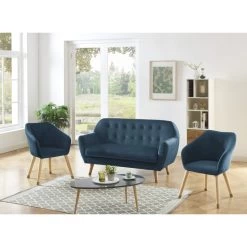 Ensemble HILDA En Velours Bleu Avec Piètement Bois Et Doré 1 Canapé Et 2 Fauteuils 10 Ensemble HILDA En Velours Bleu Avec Piètement Bois Et Doré 1 Canapé Et 2 Fauteuils -Meuble Déco Soldes ensemble hilda en velours bleu pieds bois dore 1 canape et 2 fauteuils 4