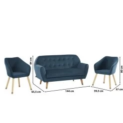 Ensemble HILDA En Velours Bleu Avec Piètement Bois Et Doré 1 Canapé Et 2 Fauteuils 11 Ensemble HILDA En Velours Bleu Avec Piètement Bois Et Doré 1 Canapé Et 2 Fauteuils -Meuble Déco Soldes ensemble hilda en velours bleu pieds bois dore 1 canape et 2 fauteuils 5