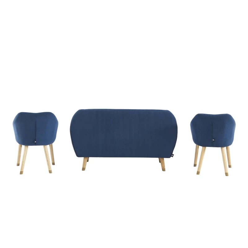 Ensemble HILDA En Velours Côtelé Bleu Avec Piètement Bois Et Doré 1 Canapé Et 2 Fauteuils 4 Ensemble HILDA En Velours Côtelé Bleu Avec Piètement Bois Et Doré 1 Canapé Et 2 Fauteuils – Image 4