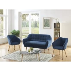 Ensemble HILDA En Velours Côtelé Bleu Avec Piètement Bois Et Doré 1 Canapé Et 2 Fauteuils 10 Ensemble HILDA En Velours Côtelé Bleu Avec Piètement Bois Et Doré 1 Canapé Et 2 Fauteuils -Meuble Déco Soldes ensemble hilda en velours cotele bleu pieds dore 1 canape et 2 fauteuils 4