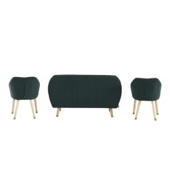Ensemble HILDA En Velours Côtelé Vert Avec Piètement Bois Et Doré 1 Canapé Et 2 Fauteuils -Meuble Déco Soldes ensemble hilda en velours cotele vert pieds dore 1 canape et 2 fauteuils 3