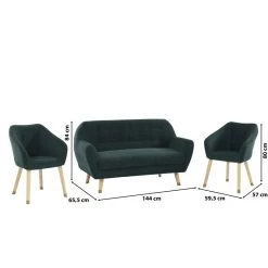 Ensemble HILDA En Velours Côtelé Vert Avec Piètement Bois Et Doré 1 Canapé Et 2 Fauteuils -Meuble Déco Soldes ensemble hilda en velours cotele vert pieds dore 1 canape et 2 fauteuils 5